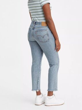 Levi’s Premium Big E Women’s Wedgie Icon Fit Raw Hem Ankle Denim Blue Jeans 25